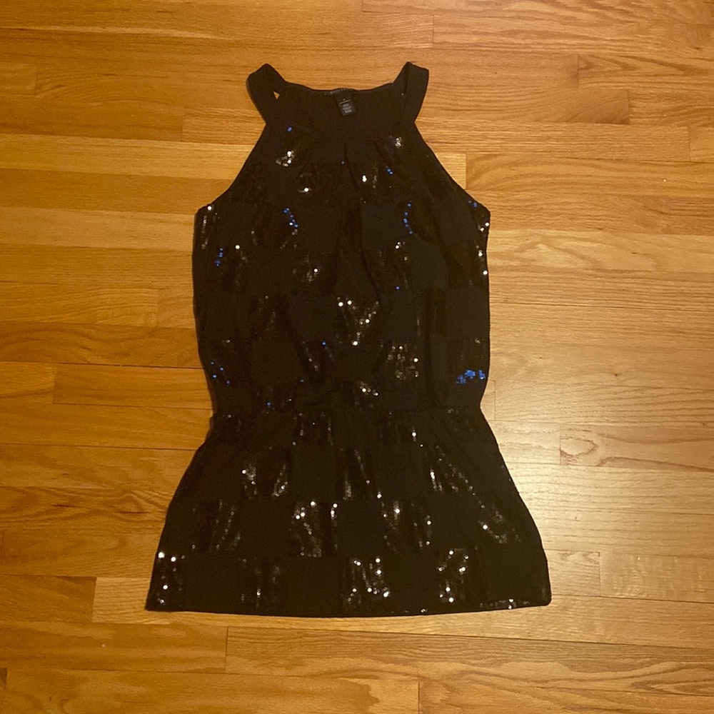 White House Black Market Black Halter Sparkle Checker Dress